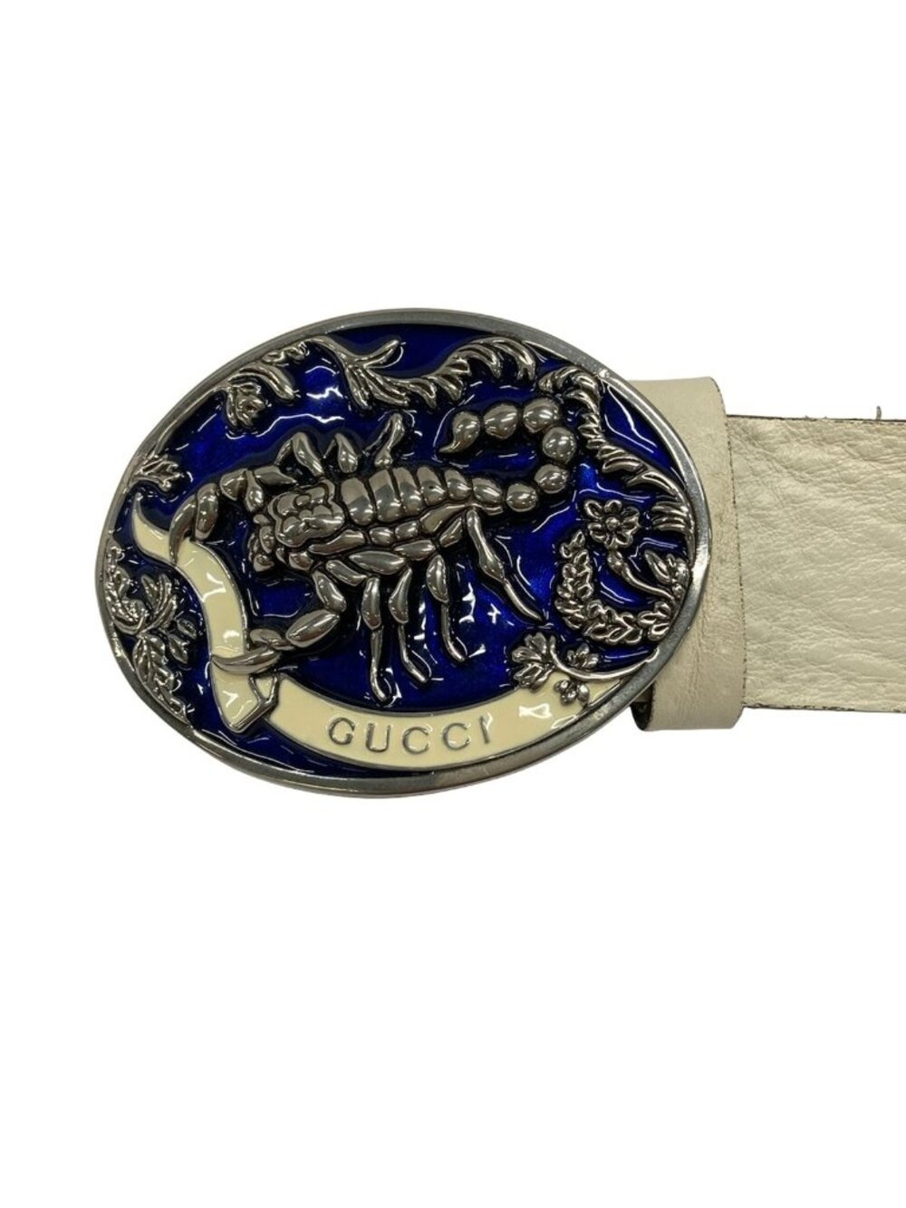 ★SOLD★ Gucci Belt 80 32 Ivory Silver Navy Scorpion Leather - Picture 3 of 6